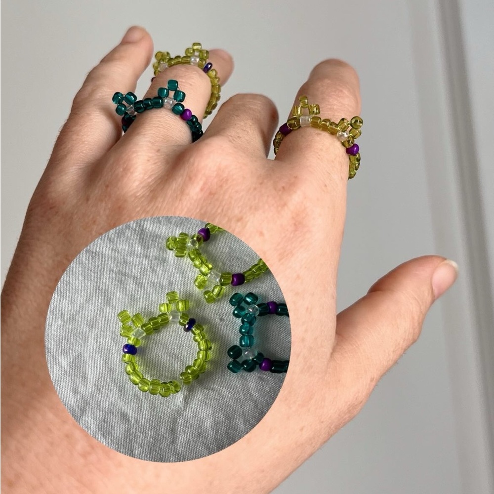 Kawaii Beaded Frog Friendship Ring Set